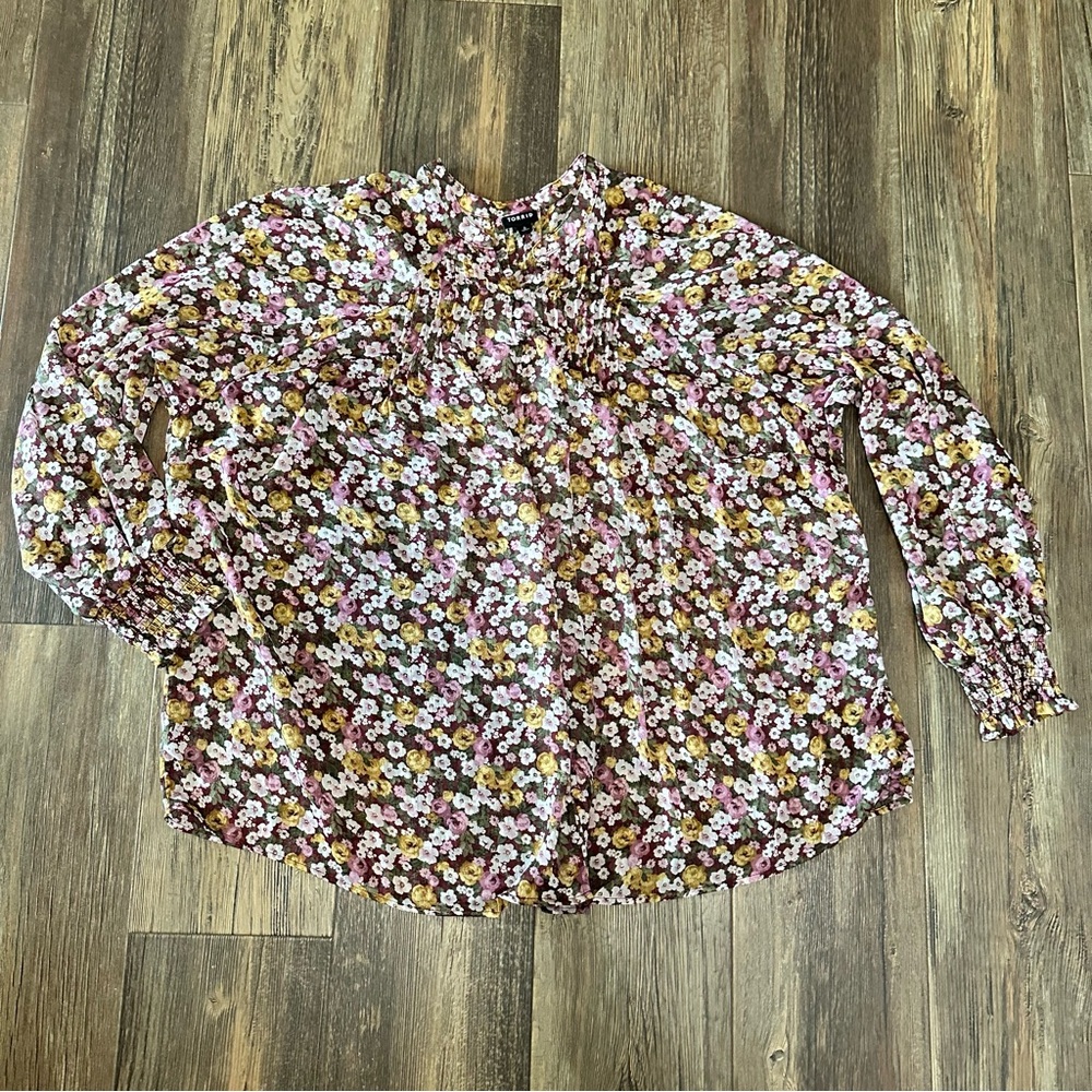 TORRID women's 4 Floral Crinkle Chiffon Smocked Blouson Long Sleeve Blouse